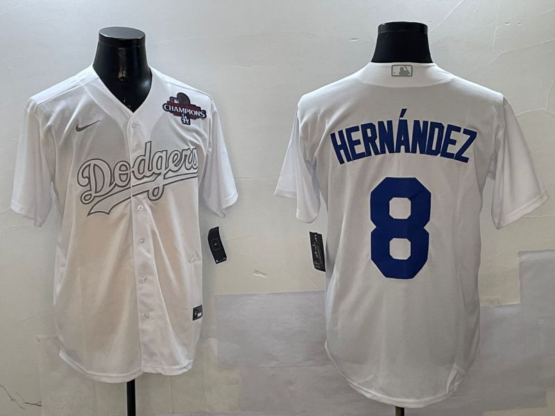 Men Los Angeles Dodgers 8 Hernandez White Fashion Edition Game 2025 Nike MLB Jersey style 5